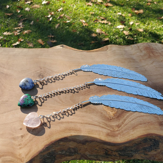 Feather bookmark with crystal heart